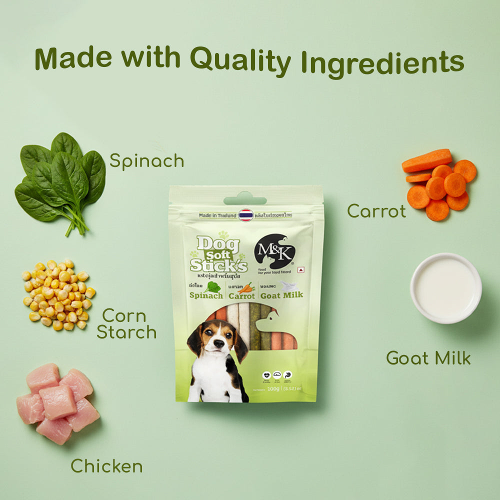 Dog Soft Sticks | Mix Flavour (Spinach, Carrot & Goat Milk) | Soft Chewy Training Treat for All Breeds