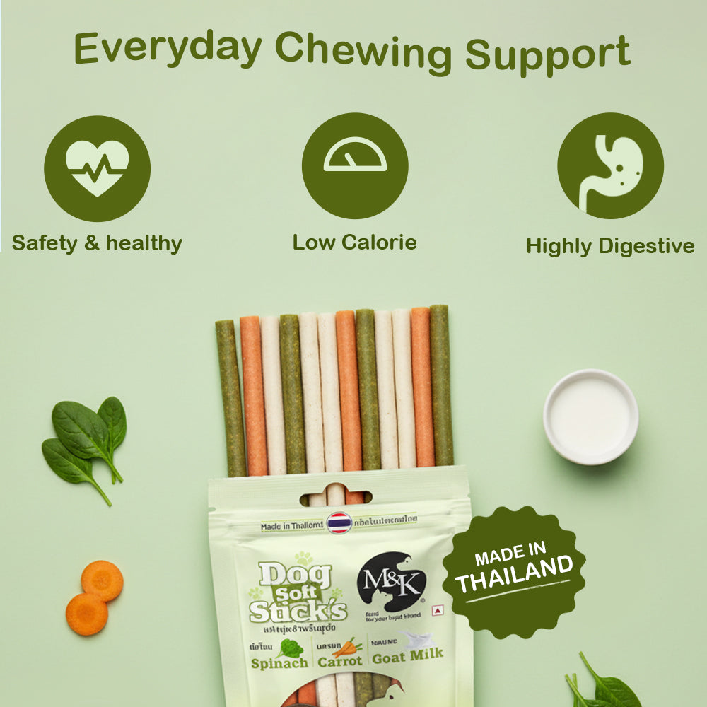 Dog Soft Sticks | Mix Flavour (Spinach, Carrot & Goat Milk) | Soft Chewy Training Treat for All Breeds